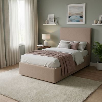 Travvy 120x200 Upholstered Single Bed - Dark Beige - With 3-Year Warranty