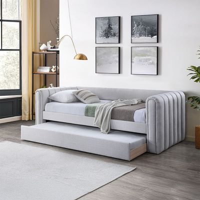 Jones 90X200 Upholstered Day Bed With 90X200 Trundle Bed-Light Grey