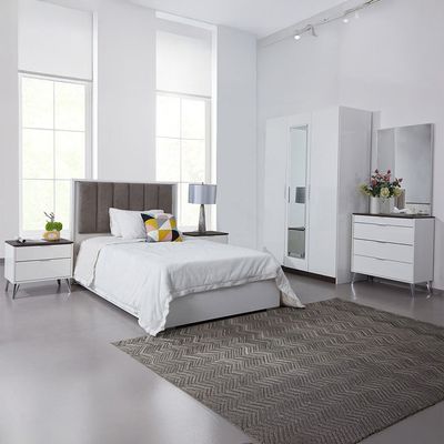 Sparkle 120X200 Bedroom Set With Upholstered Headboard & LED-HG White & Beige
