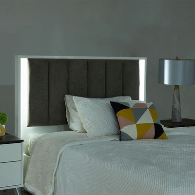 Sparkle 120X200 Bed With Upholstered Headboard & LED-HG White & Beige