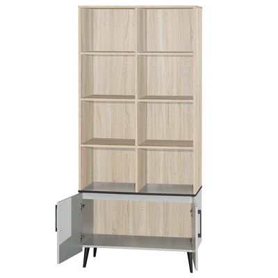 Fusion 2-Door & Open Shelf Book Case - Sonoma Oak/Light Grey - With 2-Year Warranty