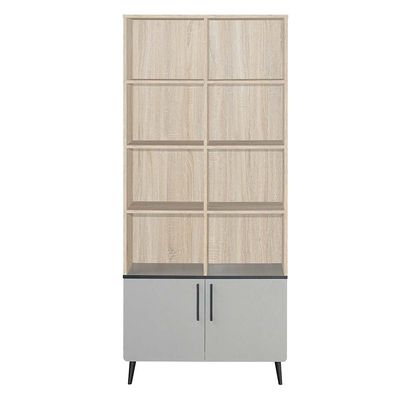 Fusion 2-Door & Open Shelf Book Case - Sonoma Oak/Light Grey - With 2-Year Warranty