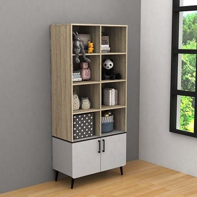 Fusion 2-Door & Open Shelf Book Case - Sonoma Oak/Light Grey - With 2-Year Warranty