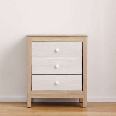 Kelly 3 Drawers Young Dresser-White Ash+Sonoma Oak