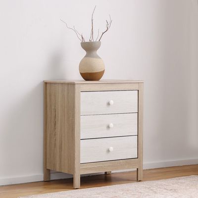 Kelly 3 Drawers Young Dresser-White Ash+Sonoma Oak
