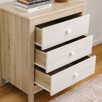 Kelly 3 Drawers Young Dresser-White Ash+Sonoma Oak