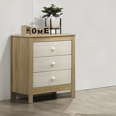 Kelly 3 Drawers Young Dresser-White Ash+Sonoma Oak