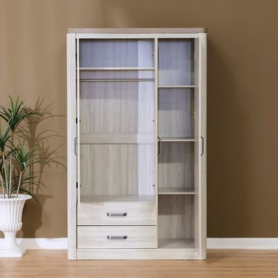 Olivos 3-Door Wardrobe with Mirror - Ash Grey/Oak