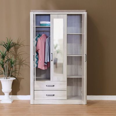 Olivos 3-Door Wardrobe with Mirror - Ash Grey/Oak