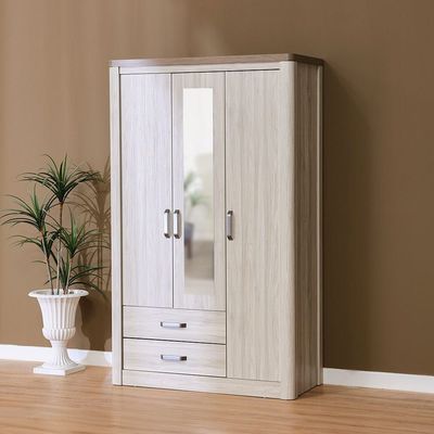 Olivos 3-Door Wardrobe with Mirror - Ash Grey/Oak
