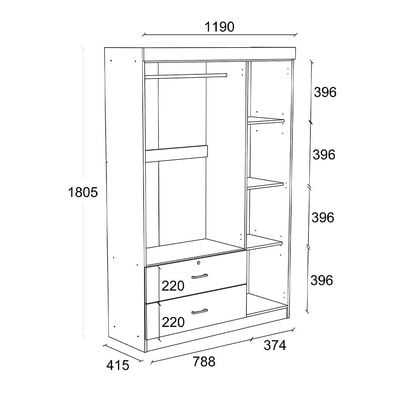 Selva 3 Door + 2 Drawer Wardrobe - White Oak