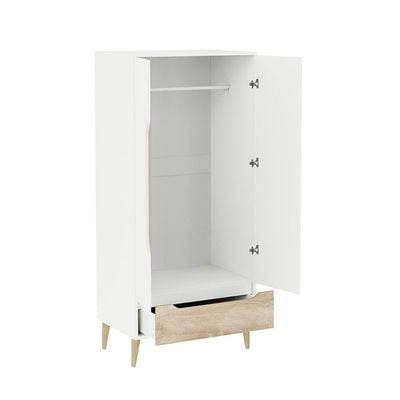 Aurora 2 Door Wardrobe W/Drawer - White / Natural 