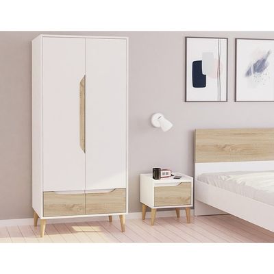 Aurora 2 Door Wardrobe W/Drawer - White / Natural 