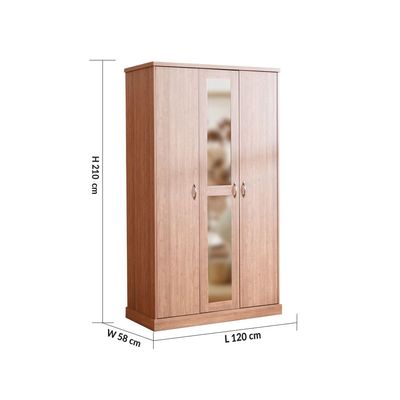 Zirco 3-Door Wardrobe - Brown Oak - With 2-Year Warranty