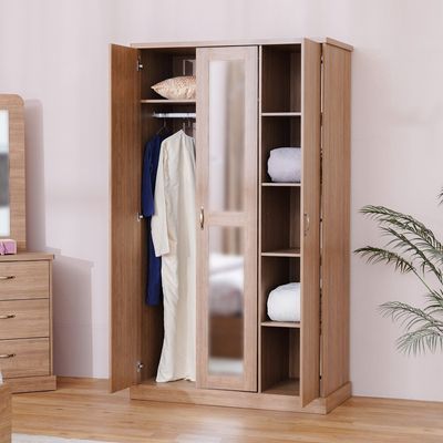 Zirco 3-Door Wardrobe - Brown Oak - With 2-Year Warranty