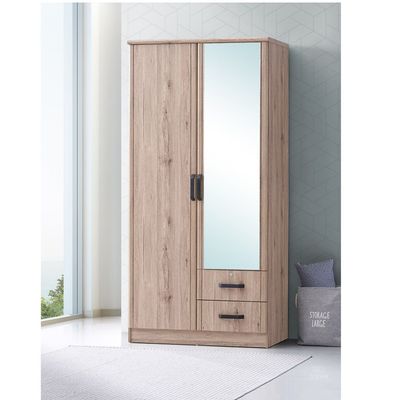 Raymond 2-Door Wardrobe With 1 Mirror - Summer Oak - With 2-Year Warranty