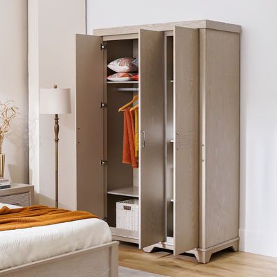 Ryan 3-Door Wardrobe Solid Wood - Antique Grey Ash Veneer - With 2-Year Warranty