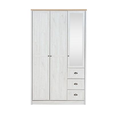 Cambridge 3 Door Wardrobe W/3 Drawers & Mirror-Oak & White Oak