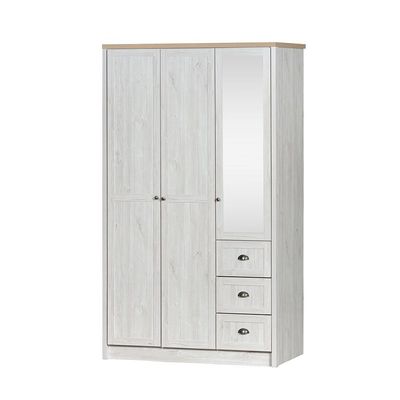 Cambridge 3 Door Wardrobe W/3 Drawers & Mirror-Oak & White Oak