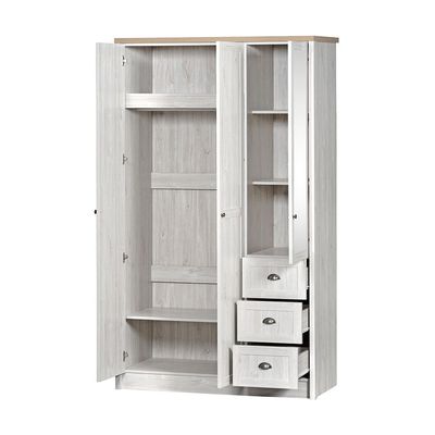 Cambridge 3 Door Wardrobe W/3 Drawers & Mirror-Oak & White Oak