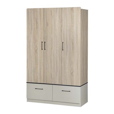 Fusion 3-Door Wardrobe with 2 Drawers - Sonoma Oak & Light Grey - With 2-Year Warranty