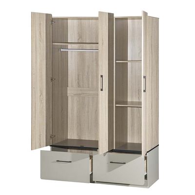 Fusion 3-Door Wardrobe with 2 Drawers - Sonoma Oak & Light Grey - With 2-Year Warranty