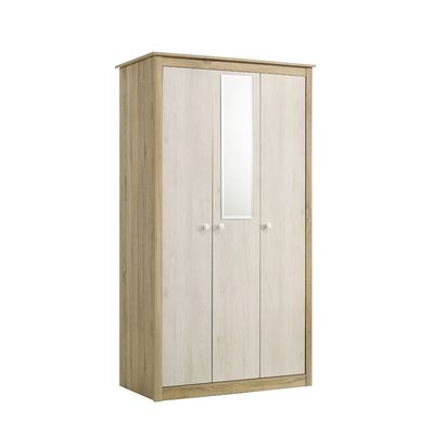 Kelly 3 Door Wardrobe W/Mirror-White Ash+Sonoma Oak