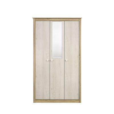 Kelly 3 Door Wardrobe W/Mirror-White Ash+Sonoma Oak