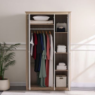 Kelly 3 Door Wardrobe W/Mirror-White Ash+Sonoma Oak