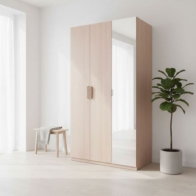 Travvy 3-Door Wardrobe with Mirror - Dark Beige - With 3-Year Warranty