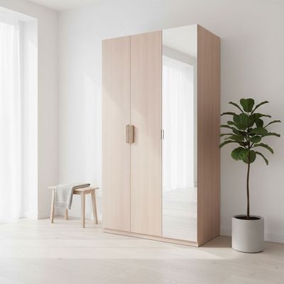 Travvy 3-Door Wardrobe with Mirror - Dark Beige - With 3-Year Warranty