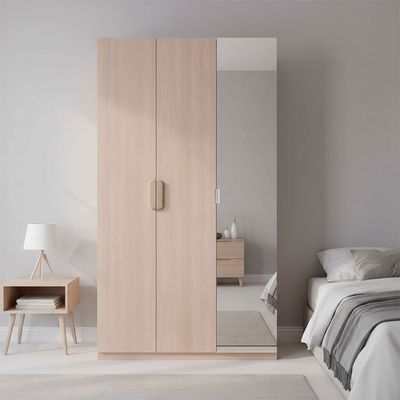 Travvy 3-Door Wardrobe with Mirror - Dark Beige - With 3-Year Warranty