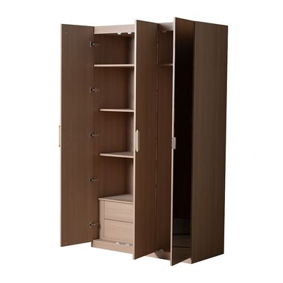 Travvy 3-Door Wardrobe with Mirror - Dark Beige - With 3-Year Warranty