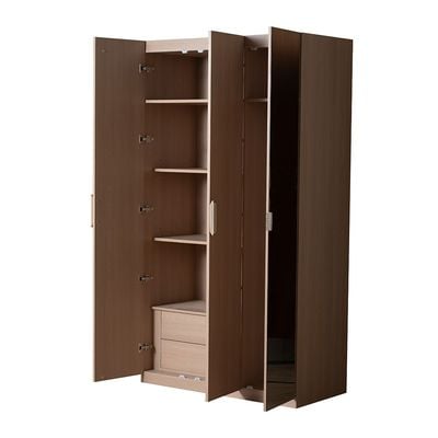 Travvy 3-Door Wardrobe with Mirror - Dark Beige - With 3-Year Warranty