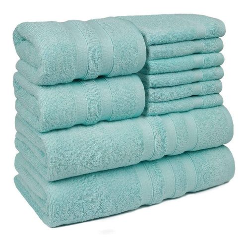 Set of 10 Zofty Bathroom Towel Set - 2 Bath Towels, 2 Hand Towels and 6 Washcloths - Hotel Quality and Spa Towels AQUA  600GSM
