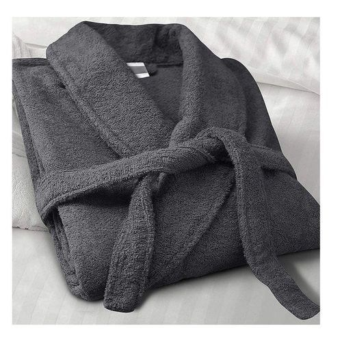 Shawl Collar AR Linen Bathrobe  for Women and Men Lightweight Robe Grey Large