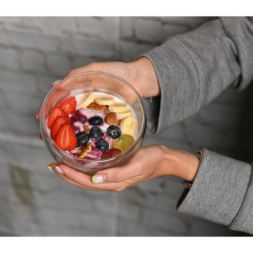 1CHASE Double Wall Borosilicate Salad, Pasta, Matcha, Rice, Soup Bowl, Hot And Cold Serving Bowls, Fruit Bowls, Set of 2 (750ML)