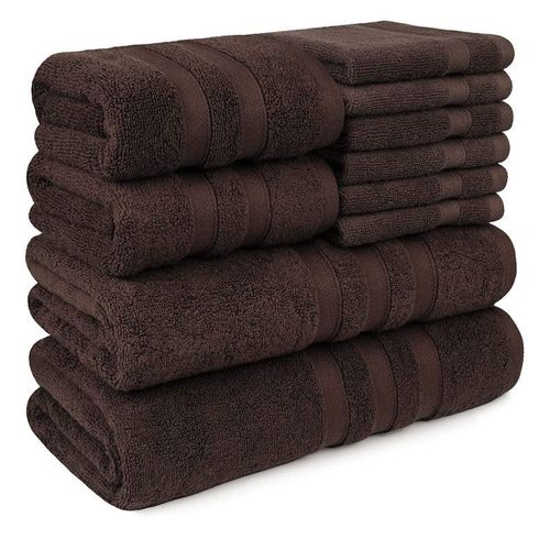 Set of 10 Zofty Bathroom Towel Set - 2 Bath Towels, 2 Hand Towels and 6 Washcloths - Hotel Quality and Spa Towels Brown 600GSM