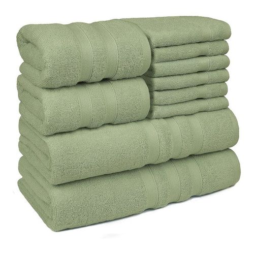 Set of 10 Zofty  Bathroom Towel Set - 2 Bath Towels, 2 Hand Towels and 6 Washcloths - Hotel Quality and Spa Towels Green 600GSM