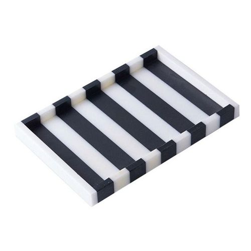 Black and White Stripe Natural Marble Decorative Vanity Tray With Edge 30x20 CM