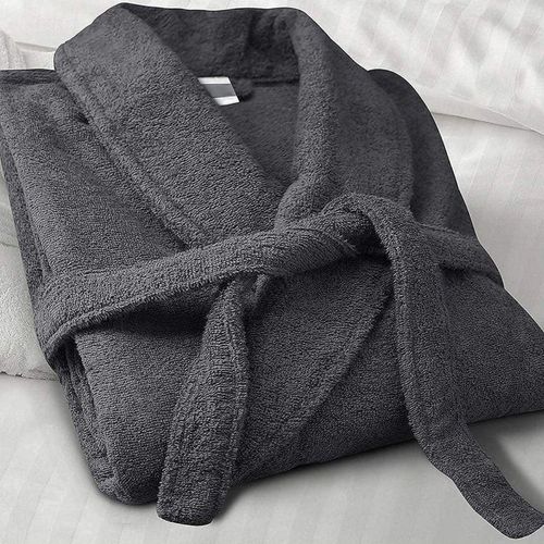 Terry AR Linen Shawl Collar Bathrobe  for Women and Men Lightweight Robe Grey Medium