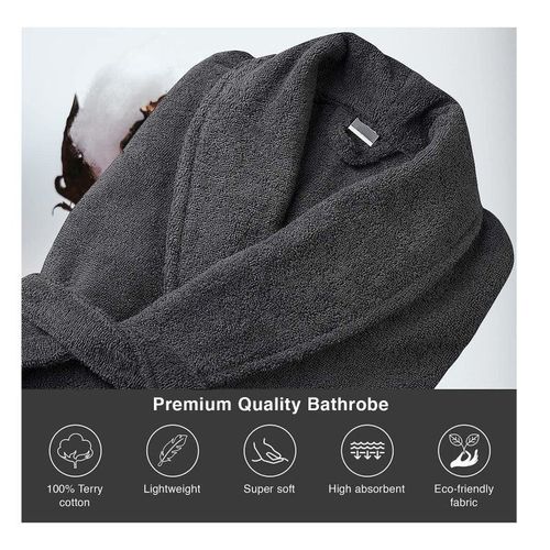 Terry AR Linen Shawl Collar Bathrobe  for Women and Men Lightweight Robe Grey Medium