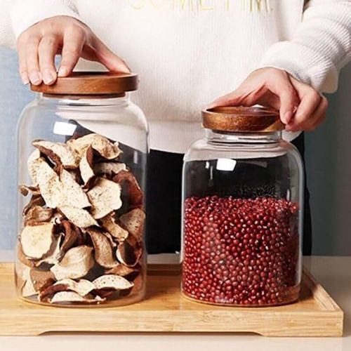 1CHASE Borosilicate Glass Coffee Storage Jar with Lids Thicken Glass Coffee Canister (1900 ML Pack of 2)
