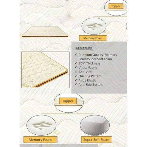Virase Siries Anti-Allergic Premium Quality Super Soft Memory Foam Topper Double Size 120X190X7 Cm