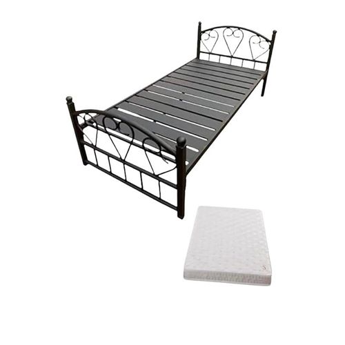 Full Heavy Duty Single Steel Bed With Medical Mattress Black 90X190Cm