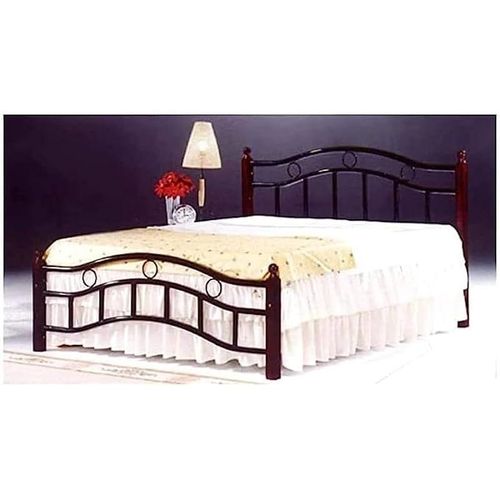 Wooden Steel Queen Size Bed With Medical Mattress, Cherry Brown Legs 190X150