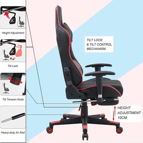 Best Executive Video Computer Gaming Chair RJ-8887 with fully reclining foot rest and soft leather (Red) We have more colours in this chair white black and blue black
