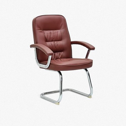  Frame visitor chair  with steel frame & faux leather on armrest, sit & back-Brown