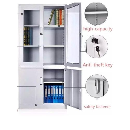 Four Door Steel Cabinet With Glass, File Cabinet Grey 40X90X185Cm