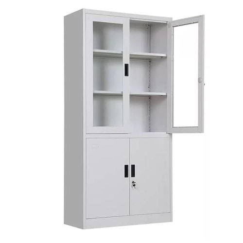 Four Door Steel Cabinet With Glass, File Cabinet Grey 40X90X185Cm